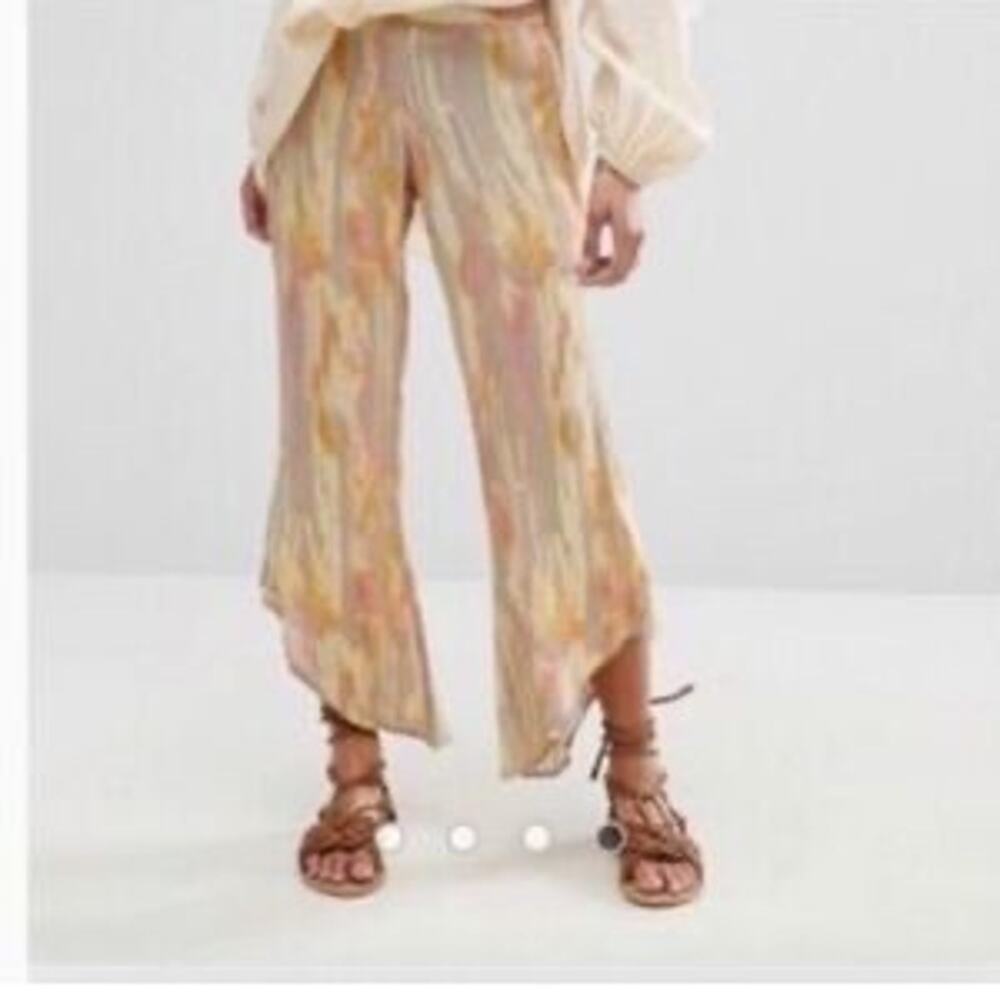 Free People Dancing Days Pull On Flare Pants Yellow/Pink Size XS *EUC